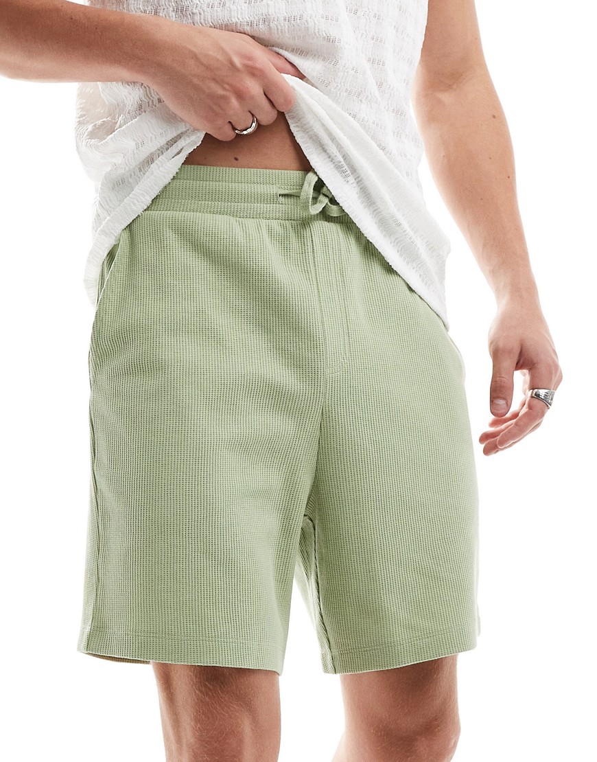 ASOS DESIGN slim waffle shorts in green