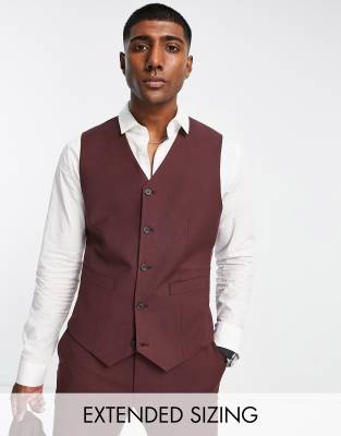 ASOS DESIGN ASOS DESIGN slim waistcoat in burgundy-Red