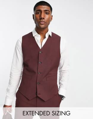 ASOS DESIGN slim waistcoat in burgundy-Red