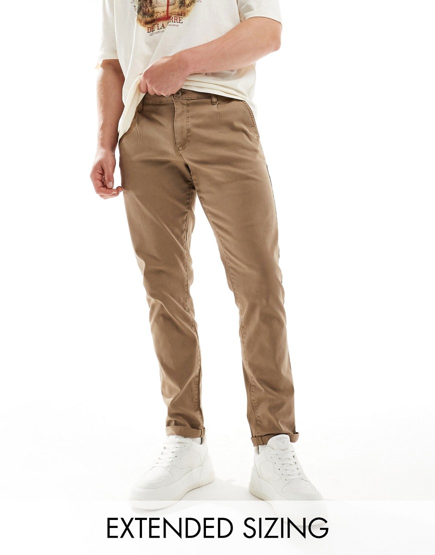 Asos Design Slim Washed Chino Pants In Beige-neutral