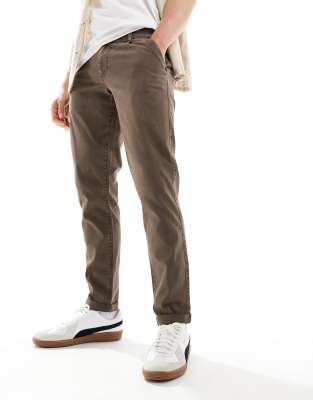 Asos Design Slim Washed Chinos In Brown