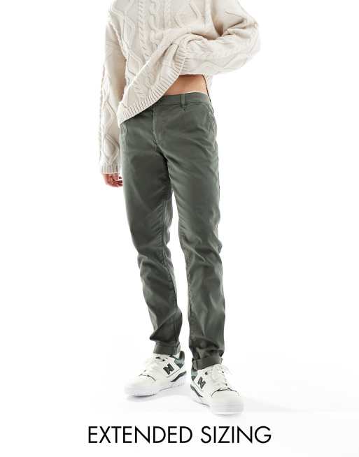 ASOS DESIGN slim washed chinos in dark khaki