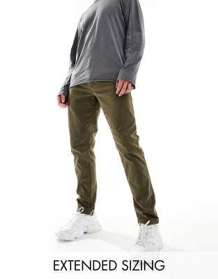 Asos Design Slim Washed Chinos In Dark Khaki-green