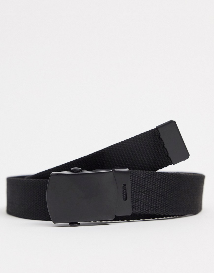 ASOS DESIGN slim webbing belt with plate buckle detail-Black