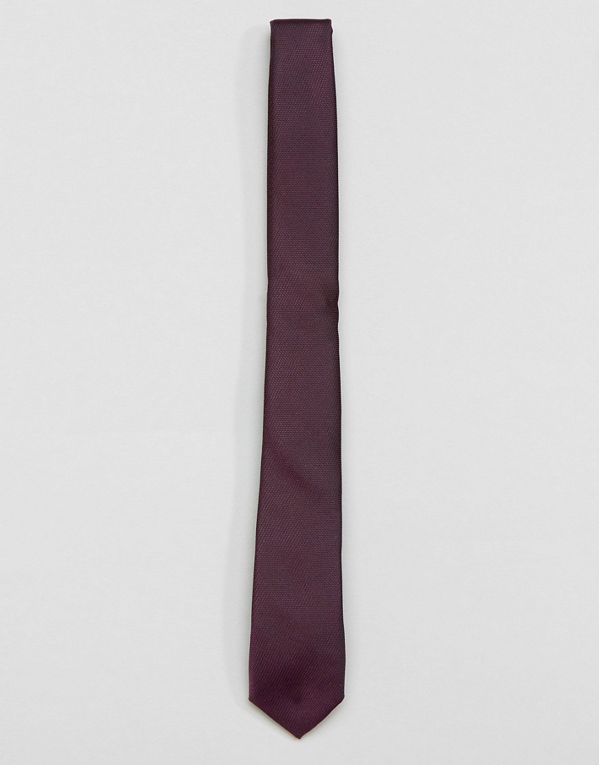 ASOS DESIGN slim wedding tie in burgundy-Red