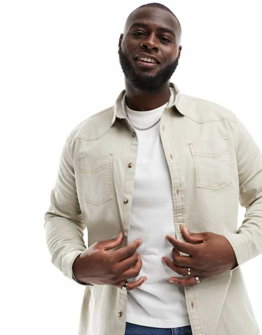 ASOS DESIGN slim western denim shirt with contrast stitching in