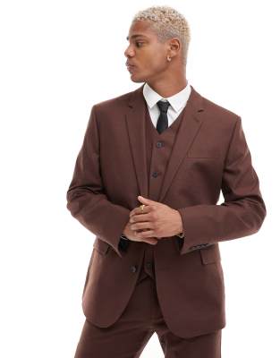 ASOS DESIGN ASOS DESIGN slim with linen suit jacket in brown