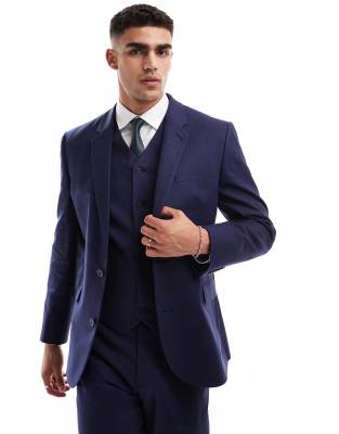 ASOS DESIGN slim with linen suit jacket in navy