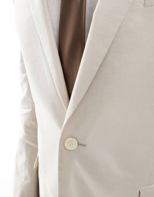 ASOS DESIGN slim with linen suit jacket in stone, 2 of 5