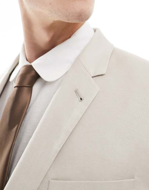 ASOS DESIGN slim with linen suit jacket in stone, 3 of 5
