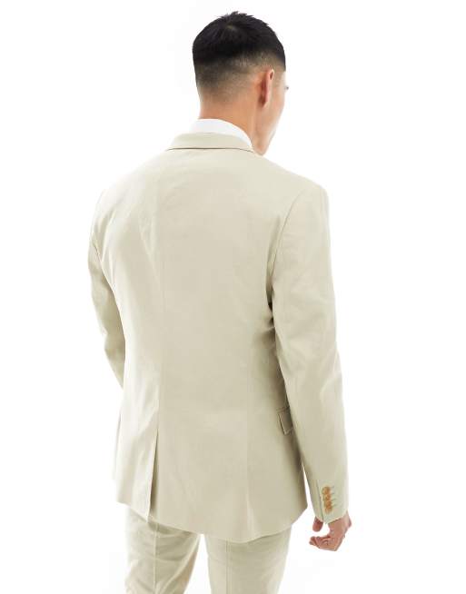 ASOS DESIGN slim with linen suit jacket in stone