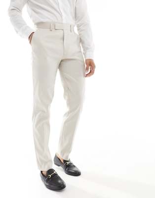 Asos Design Slim With Linen Suit Pants In Stone-neutral