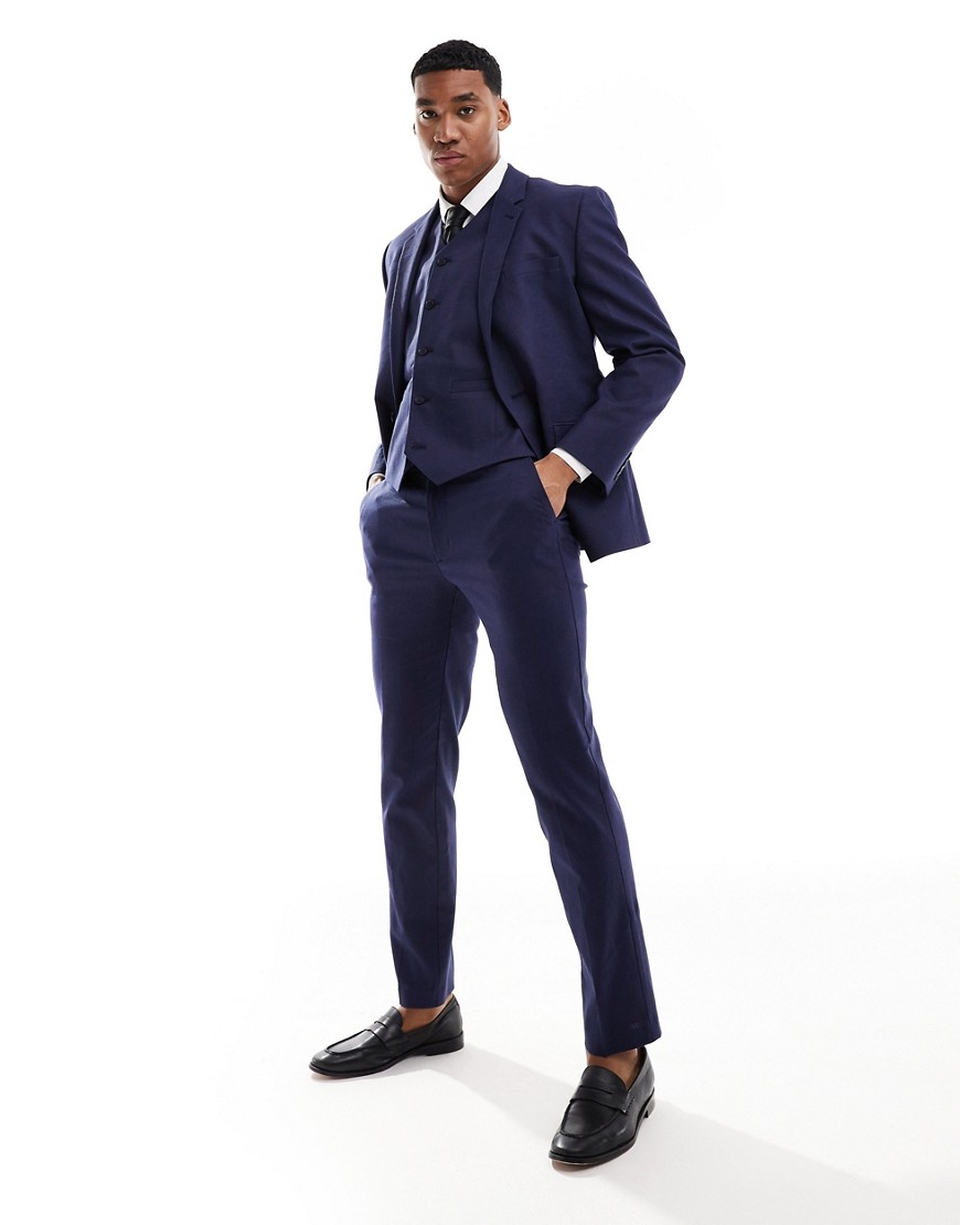 ASOS DESIGN slim with linen suit trouser in navy