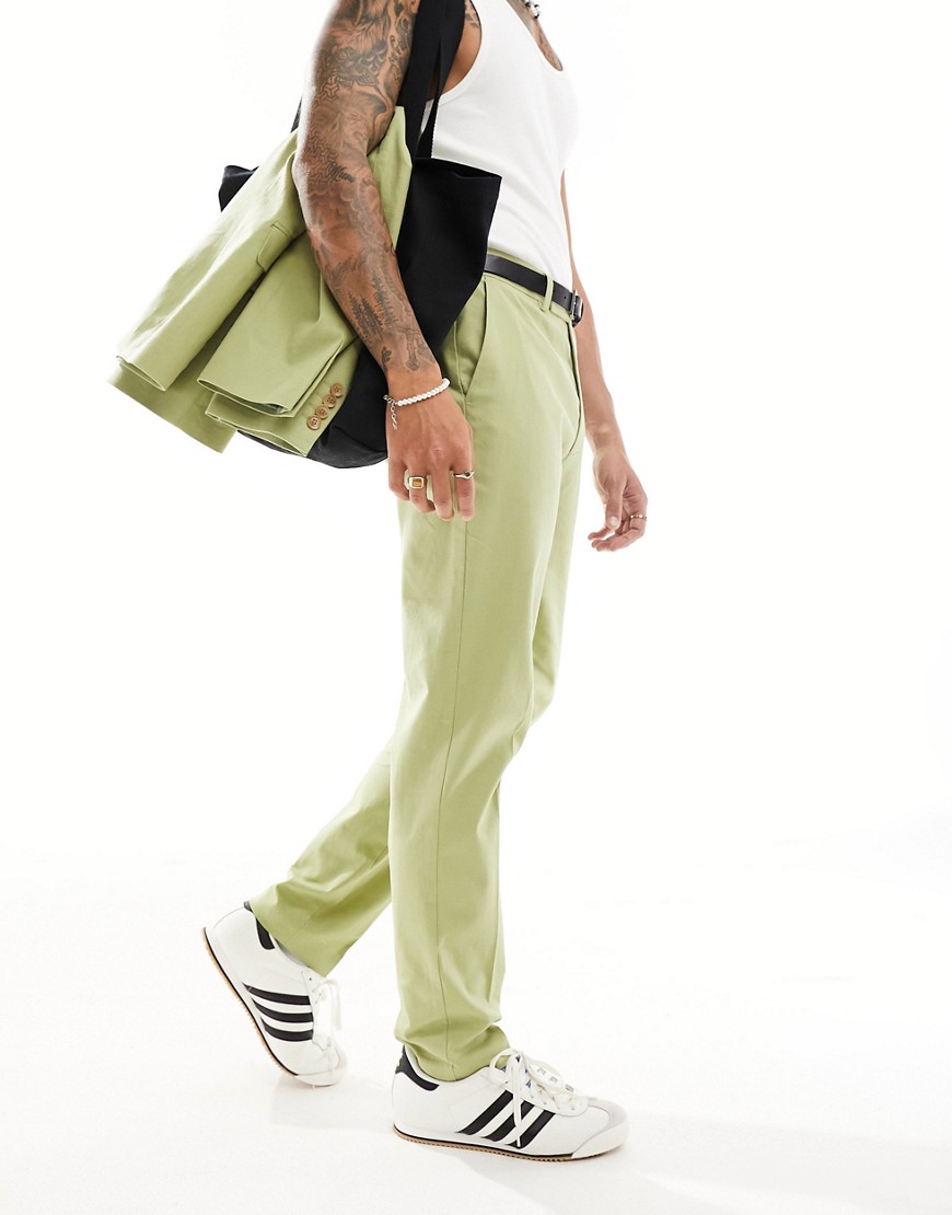 ASOS DESIGN slim with linen suit trouser in sage green