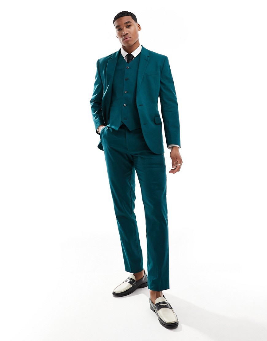 ASOS DESIGN slim with linen suit trouser in teal green