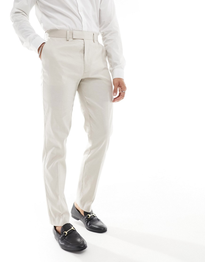 ASOS DESIGN slim with linen suit trousers in stone-Neutral