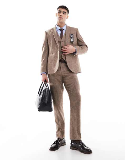 ASOS DESIGN slim wool blend suit in beige - view 1