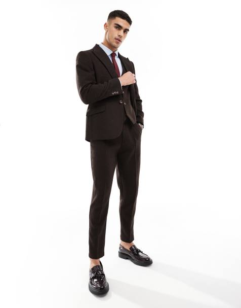 ASOS DESIGN slim wool blend suit in brown twill - view 1