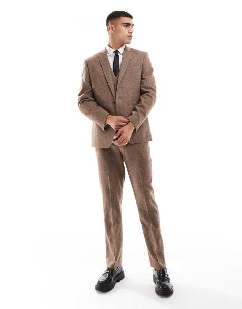 ASOS DESIGN slim wool blend suit in brown - view 1
