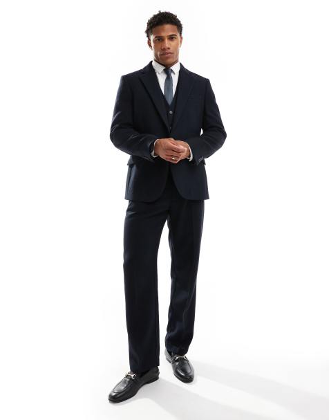 ASOS DESIGN slim wool blend suit in navy twill - view 1