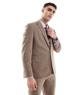 slim wool blend suit jacket in beige-Neutral
