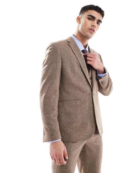 ASOS DESIGN slim wool blend suit jacket in beige - view 1