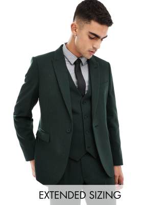 ASOS DESIGN slim wool blend suit jacket in bottle green herringbone