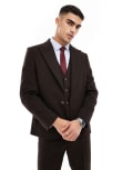 [ASOS DESIGN] ASOS DESIGN slim wool blend suit jacket in brown twill Chest 38 Regular BROWN