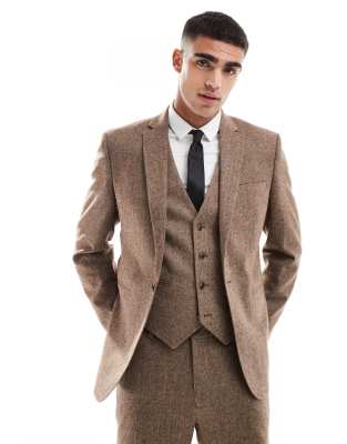 slim wool blend suit jacket in brown