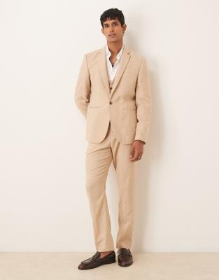 Asos Design Slim Wool Blend Suit Jacket In Brown
