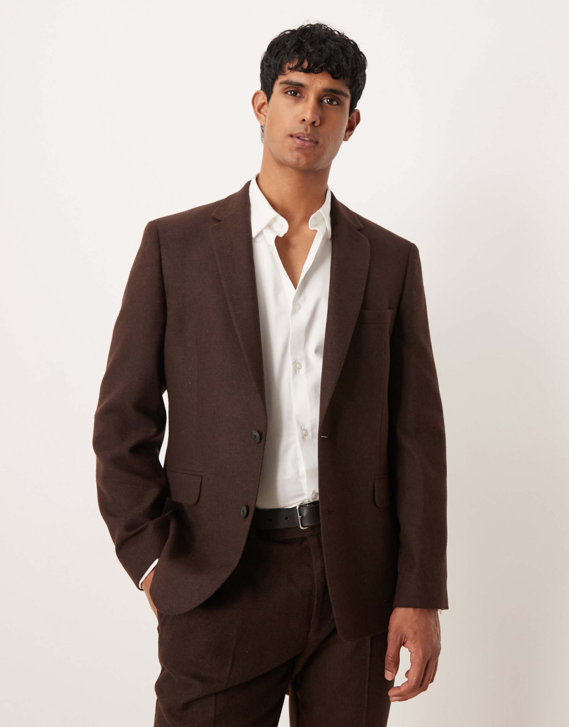 ASOS DESIGN slim wool blend suit jacket in dark brown