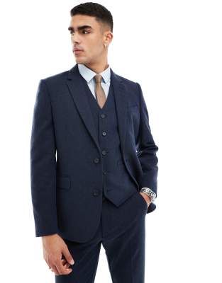 ASOS DESIGN slim wool blend suit jacket in navy basket weave