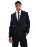 [ASOS DESIGN] ASOS DESIGN slim wool blend suit jacket in navy twill-Black Chest 46 Regular NAVY