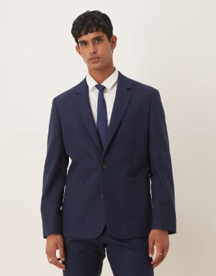 Asos Design Slim Wool Blend Suit Jacket In Blue