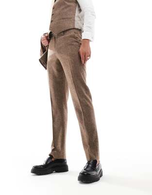 Asos Design Slim Wool Blend Suit Pants In Brown