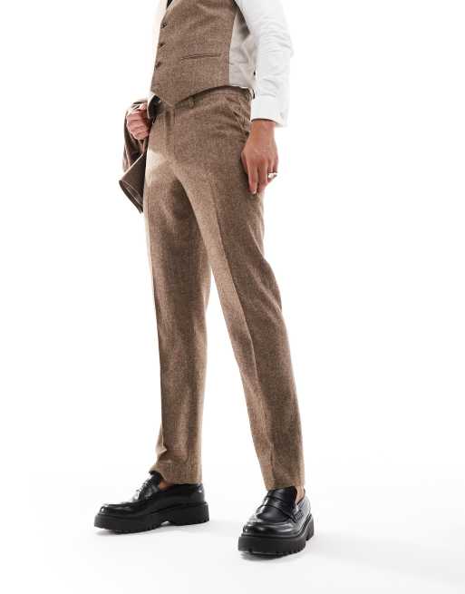 ASOS DESIGN slim wool blend suit pants in brown | ASOS