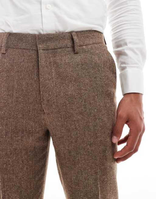 ASOS DESIGN slim wool blend suit pants in brown | ASOS