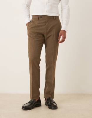 Asos Design Slim Wool Blend Suit Pants In Brown