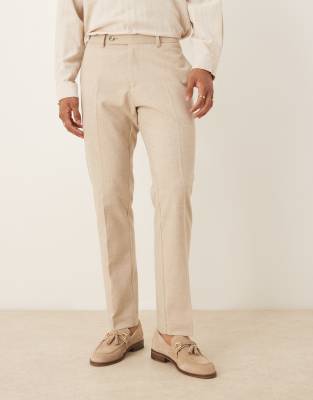 Asos Design Slim Wool Blend Suit Pants In Neutral