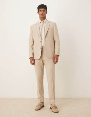 Asos Design Slim Wool Blend Suit Pants In Neutral
