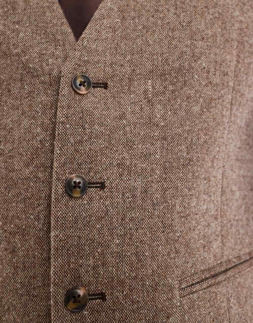 ASOS DESIGN slim wool blend suit vest in beige, 3 of 5
