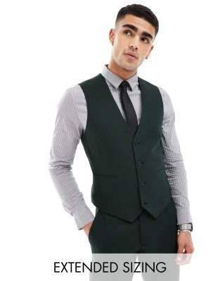 Asos Design Slim Wool Blend Suit Vest In Bottle Green Herringbone In Gray