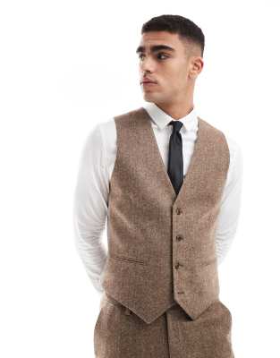 Asos Design Slim Wool Blend Suit Vest In Brown