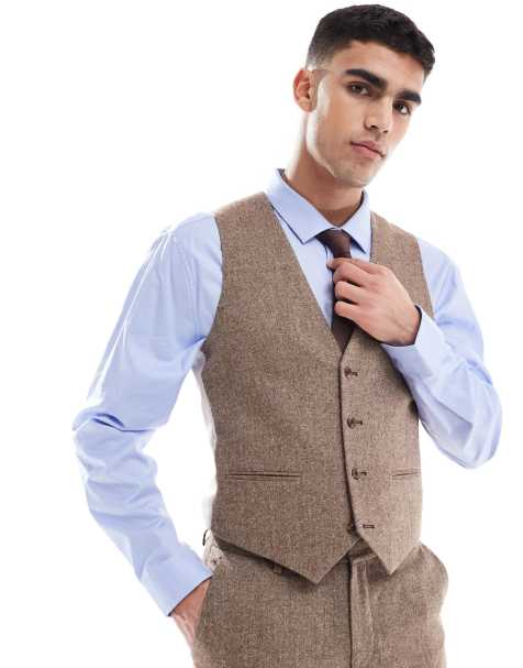 ASOS DESIGN slim wool blend suit waistcoat in beige - view 1