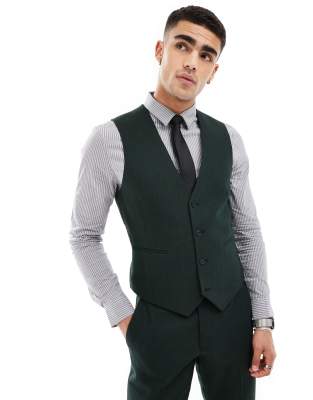 ASOS DESIGN ASOS DESIGN slim wool blend suit waistcoat in bottle green herringbone