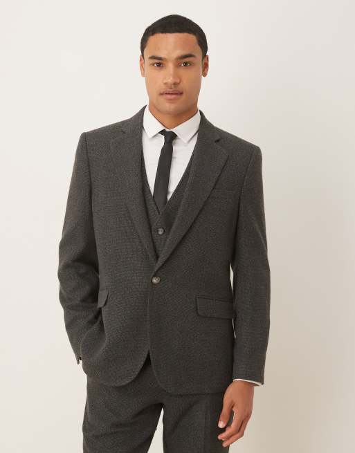 ASOS DESIGN slim wool look suit jacket with gray microtexture