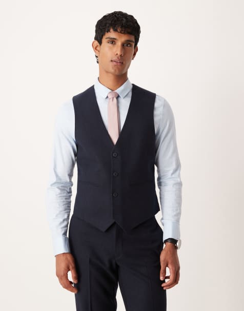 ASOS DESIGN slim wool look suit waistcoat in navy - view 1