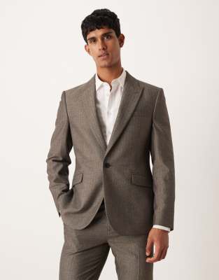 Asos Design Slim Wool Look Twill Stripe Suit Jacket In Gray
