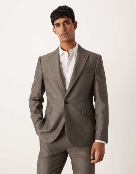 ASOS DESIGN slim wool look twill stripe suit jacket in grey - view 1
