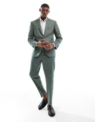 asos ASOS DESIGN slim wool mix suit in bottle green tweed